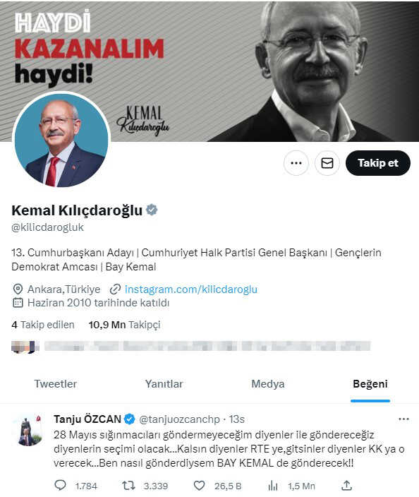 Kılıçdaroğlu, Tanju Özcan'ın 'sığınmacı' paylaşımını beğendi