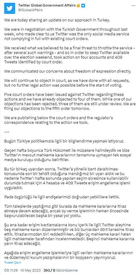 Seçim öncesi Türkiye için kısıtlama kararı almıştı! Twitter, hükümetin talebini açıkladı