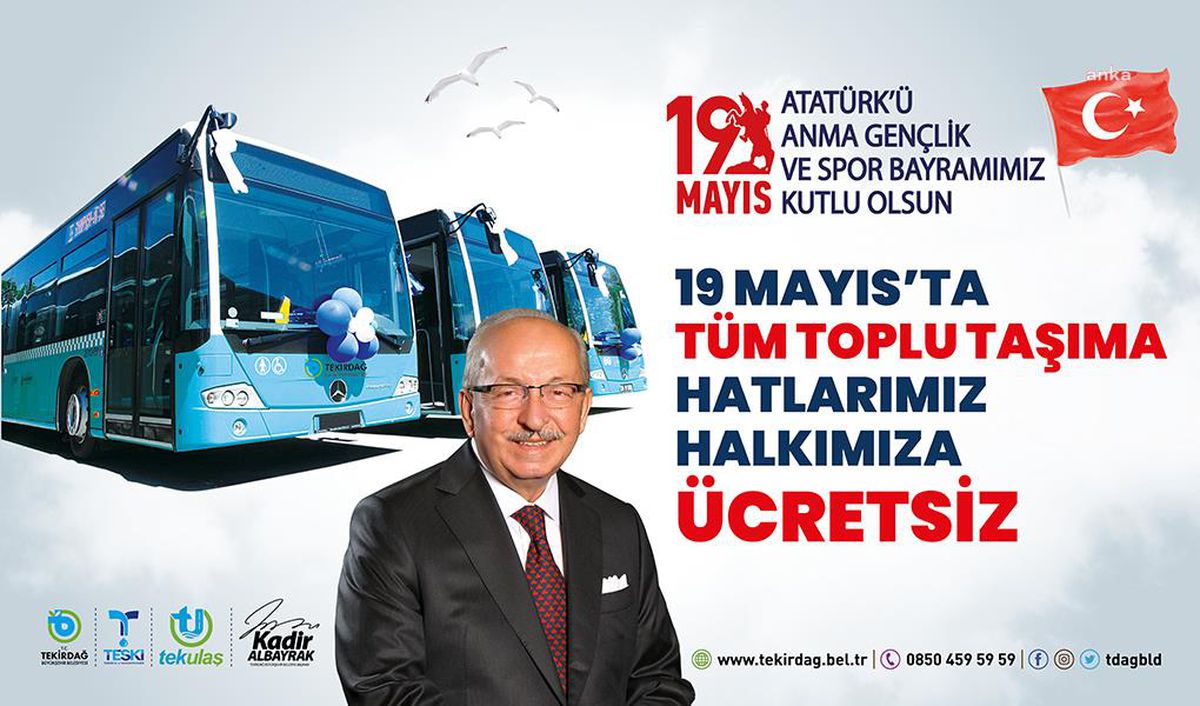 Tekirdağ'da 19 Mayıs'ta Toplu Taşıma Ücretsiz