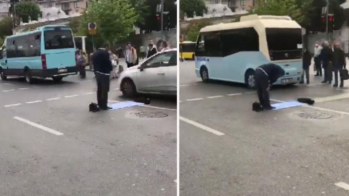 Yolun ortasına seccade serip namaza duran şahsa tepkiler çığ gibi