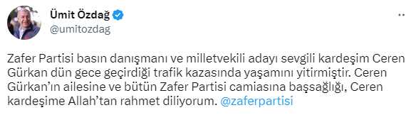 Zafer Partisi Basın Danışmanı Ceren Gürkan hayatını kaybetti Zafer Partisi Basın Danışmanı Ceren Gürkan hayatını kaybetti