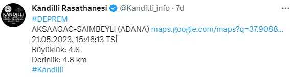 Son Dakika! Adana'nın Saimbeyli ilçesinde 4.9 büyüklüğünde deprem Son Dakika! Adana'nın Saimbeyli ilçesinde 4.9 büyüklüğünde deprem