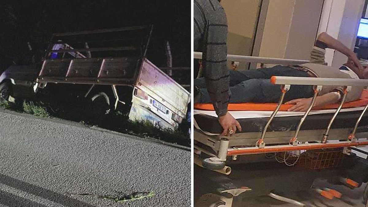 Başıboş sokak köpeği yola fırladı, manevra yapan sürücü kamyonetiyle kanala uçtu