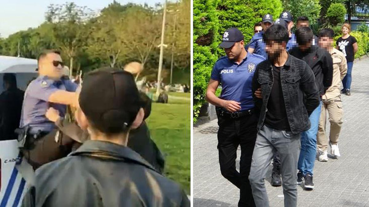 Vatandaşı rahatsız edip polise saldıran 4 kişi gözaltında! Sabıka dosyasından PKK propagandası çıktı