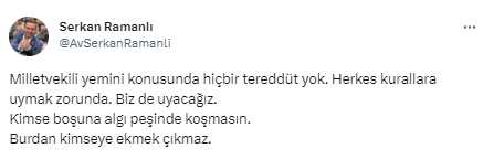 HÜDA PAR milletvekili Serkan Ramanlı: Milletvekili yemini konusunda hiçbir tereddüt yok