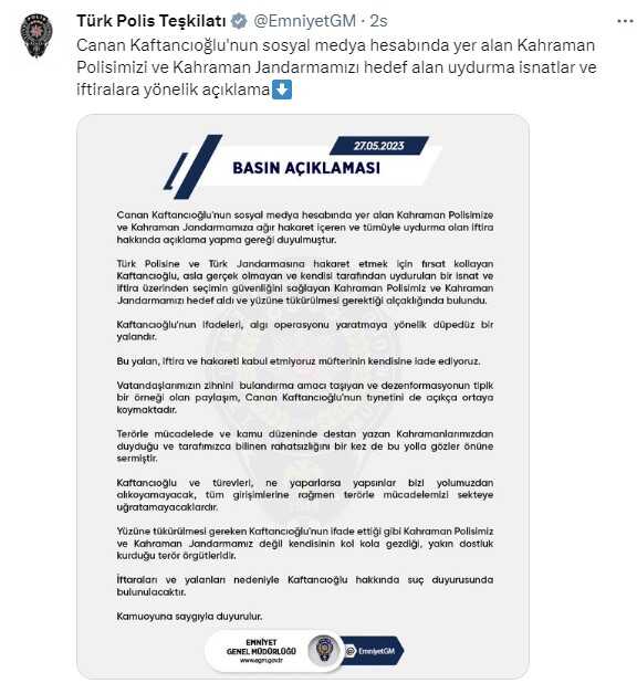 EMNİYET, Canan Kaftancıoğlu hakkında suç duyurusunda bulunacak