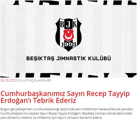 Beşiktaş ve Trabzonspor, Cumhurbaşkanı Erdoğan'ı tebrik etti