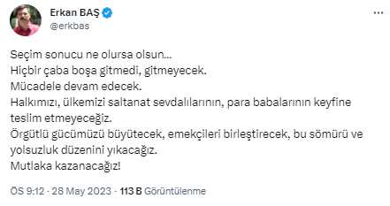 Seçim sonuçlarının ardından Erkan Baş'tan ilk açıklama: Yolsuzluk düzenini yıkacağız