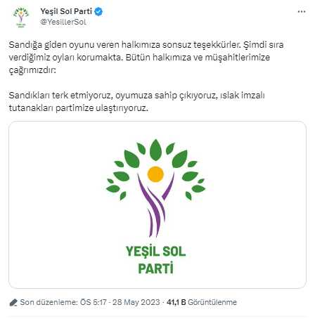 Yeşil Sol Parti'den müşahitlere çağrı: Sandıkları terk etmiyoruz, oyumuza sahip çıkıyoruz
