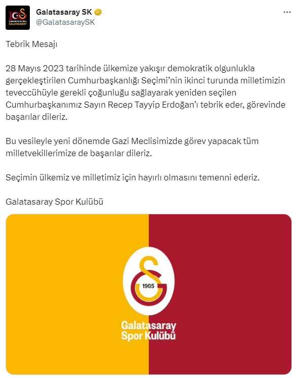 Süper Lig'in devleri, Cumhurbaşkanı Erdoğan'ı tebrik etti