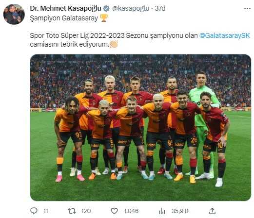 23. kez şampiyonluğa ulaşan Galatasaray'a siyasilerden peş peşe tebrik mesajı