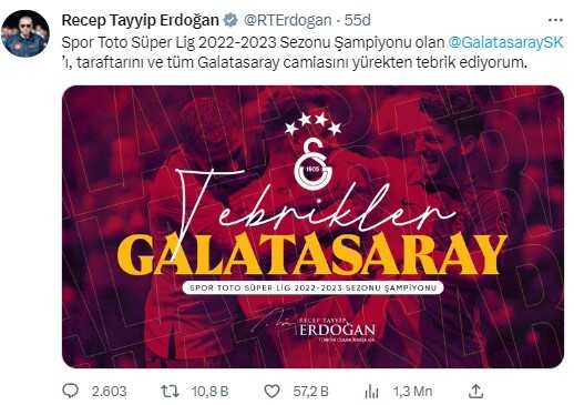 23. kez şampiyonluğa ulaşan Galatasaray'a siyasilerden peş peşe tebrik mesajı