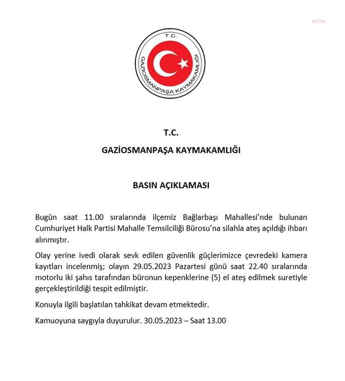 Gaziosmanpaşa'da CHP Bürosuna Silahlı Saldırı Düzenlendi