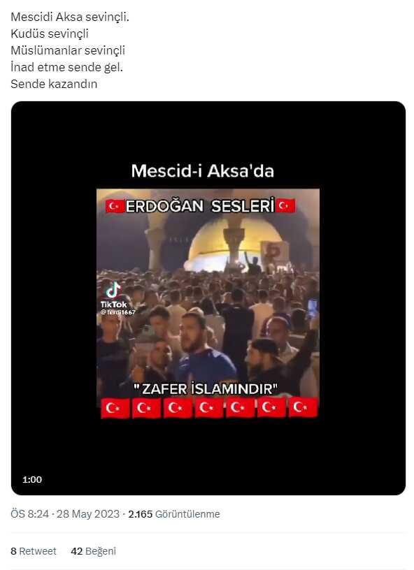 Videonun Mescid-i Aksa'da Erdoğan'ın zaferini kutlayanları gösterdiği iddiası Videonun Mescid-i Aksa'da Erdoğan'ın zaferini kutlayanları gösterdiği iddiası