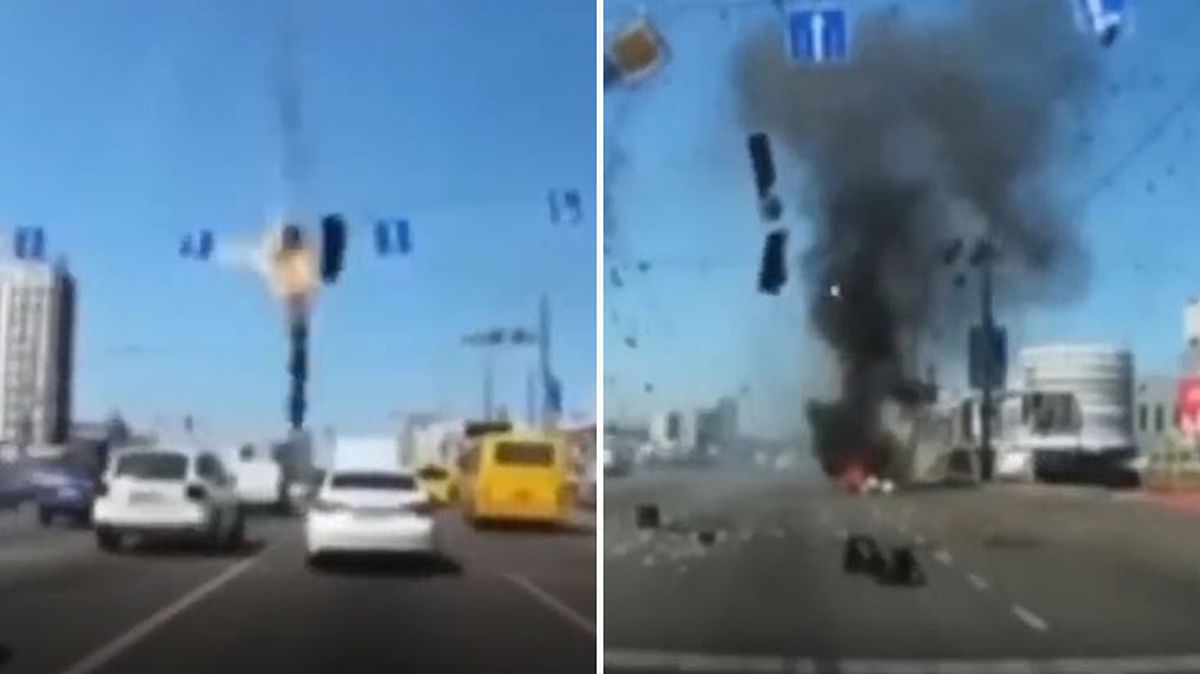 Rusya'nın attığı füze Kiev'de otoyola isabet etti, o anlar anbean görüntülendi