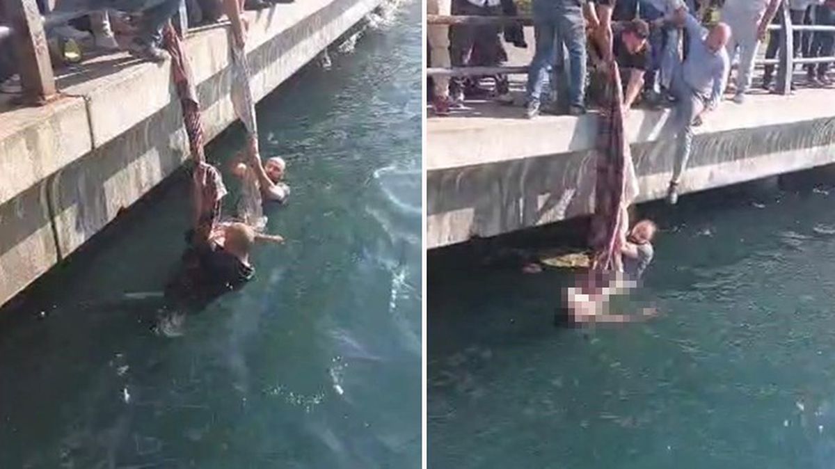 Üsküdar'da denizde can çekişen çocuğu piknik örtüsü sarkıtarak kurtarmaya çalıştılar