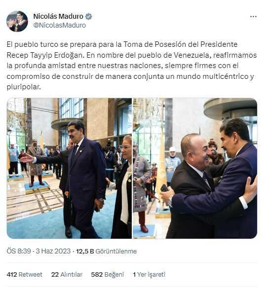 Venezuela Devlet Başkanı Nicolas Maduro, Cumhurbaşkanı Erdoğan'ın 'Göreve Başlama Töreni'nde: İki ülke kardeşlikte birleşti Venezuela Devlet Başkanı Nicolas Maduro, Cumhurbaşkanı Erdoğan'ın 'Göreve Başlama Töreni'nde: İki ülke kardeşlikte birleşti