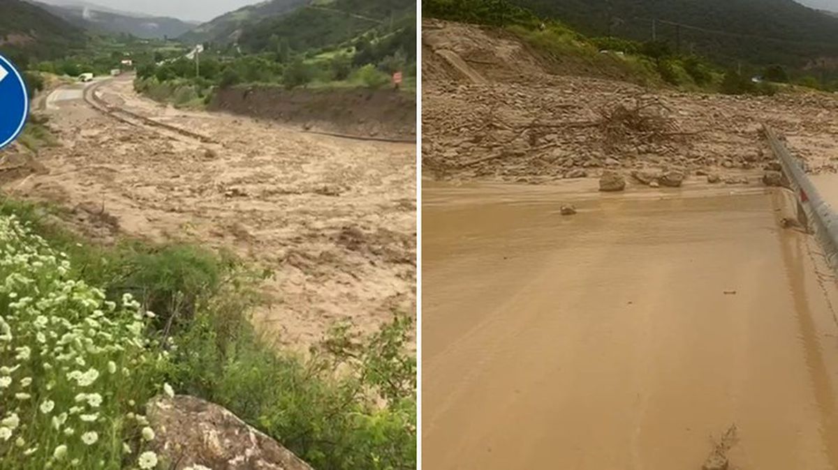 Amasya'da sel karayolunu ulaşıma kapattı