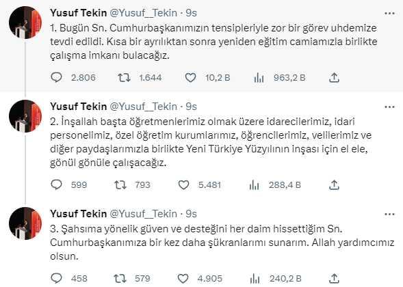 Cumhurbaşkanlığı Kabinesi'nin yeni bakanlarından art arda mesajlar Cumhurbaşkanlığı Kabinesi'nin yeni bakanlarından art arda mesajlar