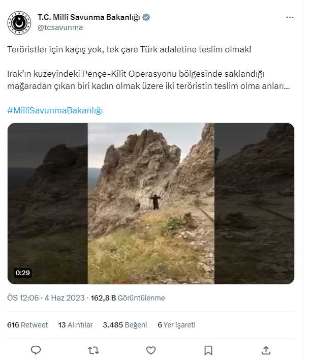 MSB, biri kadın 2 teröristin teslim olduğu görüntüleri paylaştı