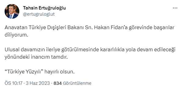 Yeni Kabine'de Dışişleri Bakanlığı görevini üstlenen Hakan Fidan'a dünyadan tebrik mesajları