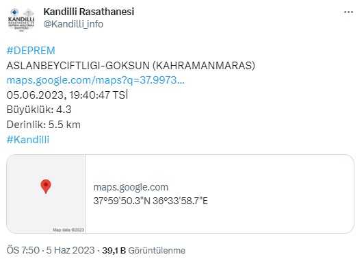 Son Dakika: Kahramanmaraş'ın Göksun ilçesinde 4.4 büyüklüğünde deprem meydana geldi. Son Dakika: Kahramanmaraş'ın Göksun ilçesinde 4.4 büyüklüğünde deprem meydana geldi.