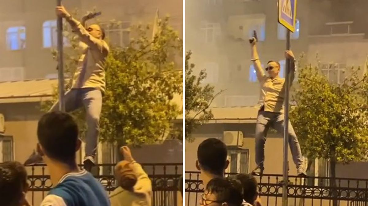 Asker uğurlama eğlencesinde hem dans etti hem havaya ateş açtı