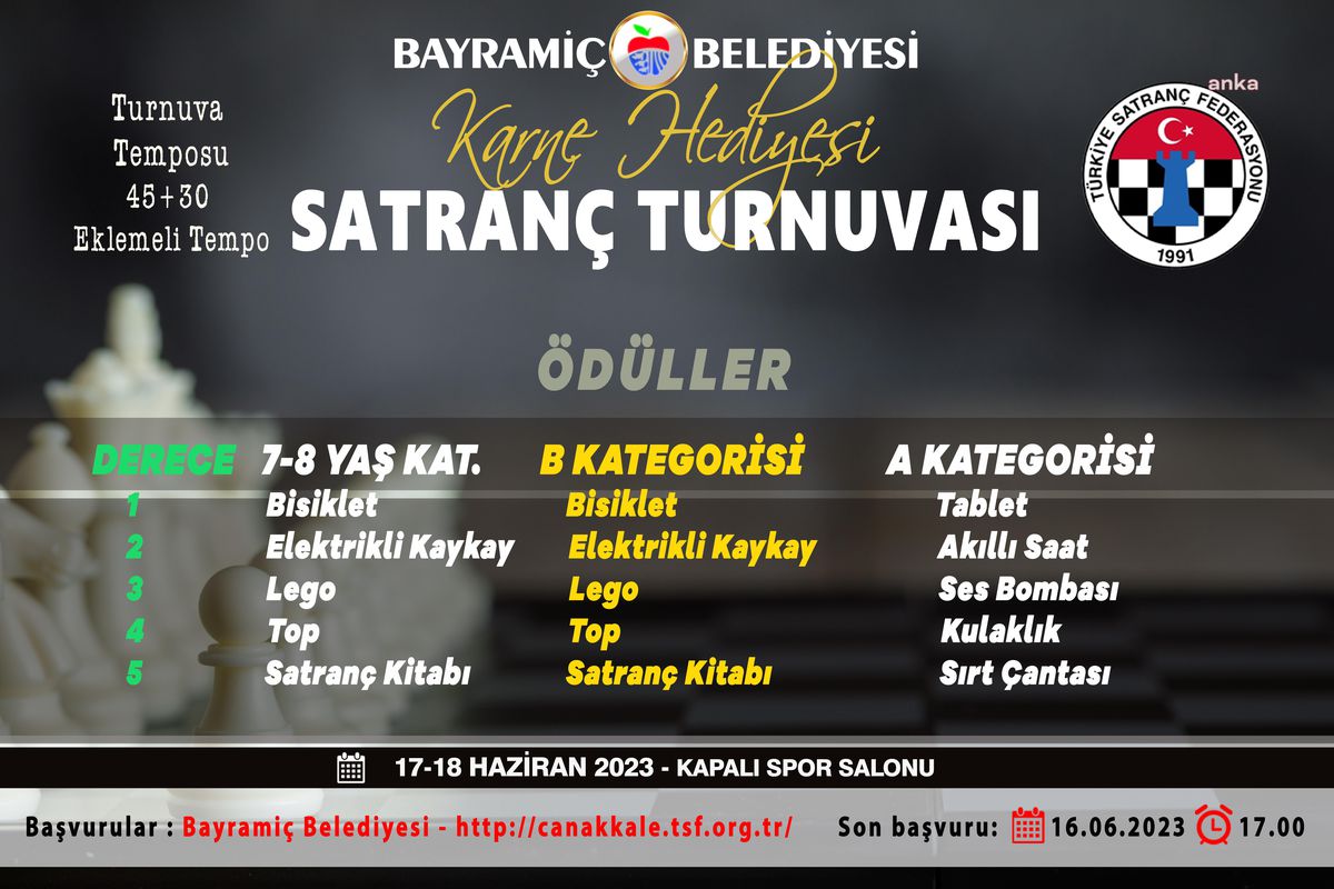 Bayramiç Belediyesi Karne Hediyesi Satranç Turnuvası düzenliyor
