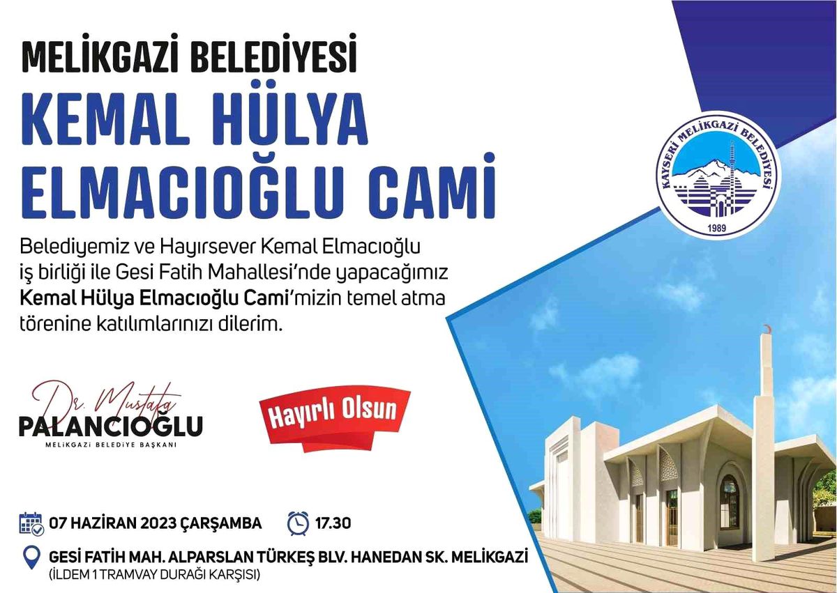 Melikgazi Belediyesi ve Hayırsever Kemal Elmacıoğlu, Gesi Fatih Mahallesinde Cami Temelini Atacak