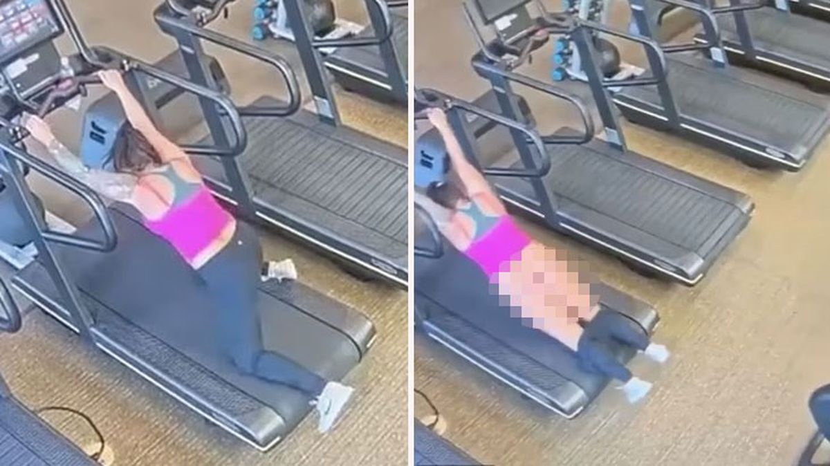 Koşu bandına çıkan genç kadının talihsiz anı! Taytı aşağı indi, yüzü soyuldu