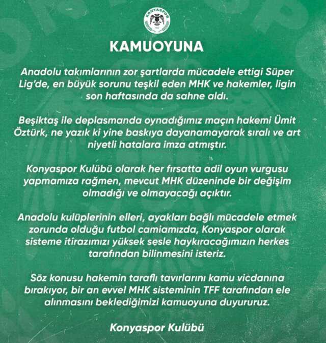 Lig bitti ama tepkiler bitmedi! Konyaspor'dan Beşiktaş maçı sonrası jet hızında paylaşım