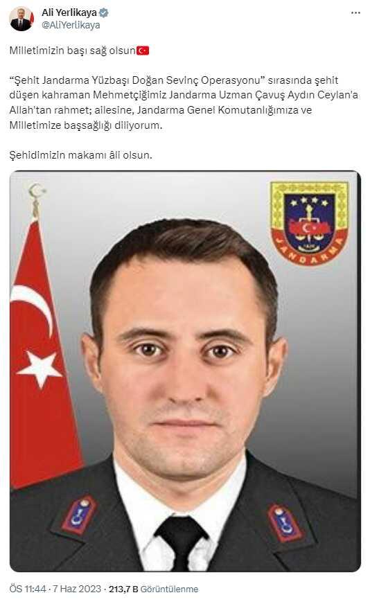 Acı haberi Bakan Yerlikaya verdi! 1 şehidimiz var Acı haberi Bakan Yerlikaya verdi! 1 şehidimiz var