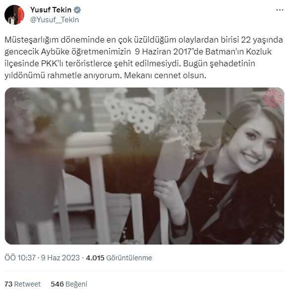 Aybüke öğretmenin katledilmesinin üzerinden 6 yıl geçti! En duygusal paylaşım Milli Eğitim Bakanı Tekin'den geldi Aybüke öğretmenin katledilmesinin üzerinden 6 yıl geçti! En duygusal paylaşım Milli Eğitim Bakanı Tekin'den geldi