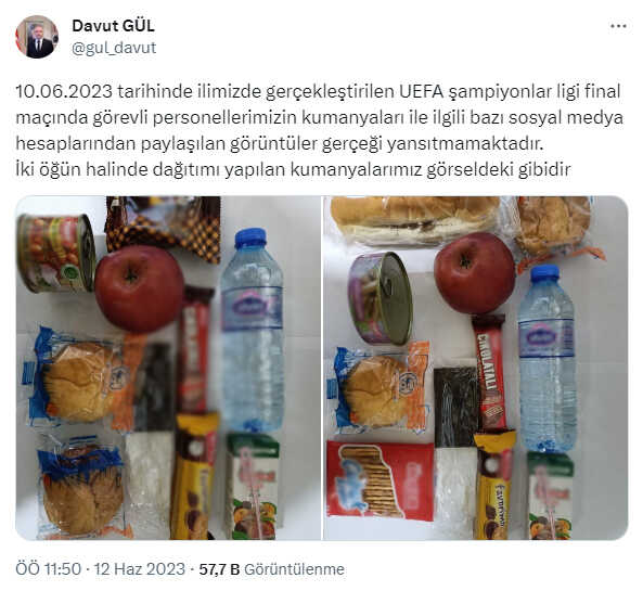 İstanbul Valisi'nden Devler Ligi finalinde görevli personele dağıtıldığı iddia edilen kumanyaya ilişkin açıklama İstanbul Valisi'nden Devler Ligi finalinde görevli personele dağıtıldığı iddia edilen kumanyaya ilişkin açıklama
