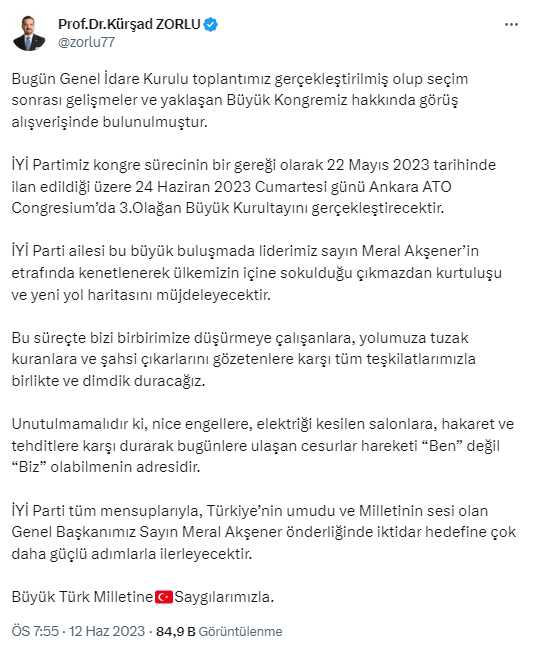 İYİ Parti'den kongre mesajı: 24 Haziran'da Akşener'in etrafında kenetlenerek yeni yol haritasını müjdeleyeceğiz