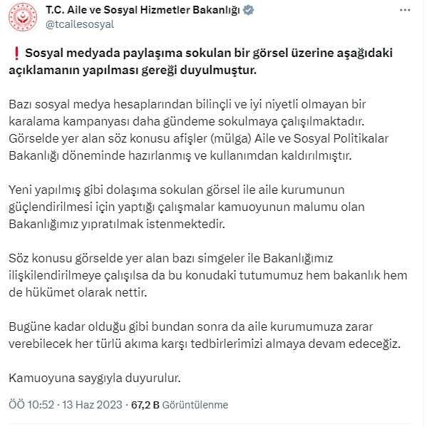 LGBT renkleriyle afiş yapıldığı iddialarına Aile ve Sosyal Hizmetler Bakanlığı'ndan yanıt LGBT renkleriyle afiş yapıldığı iddialarına Aile ve Sosyal Hizmetler Bakanlığı'ndan yanıt