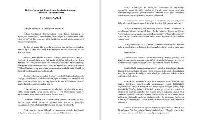 Şuşa beyannamesi nedir? Şuşa beyannamesi önemi ne? Şuşa beyannamesi imzalandı mı? Şuşa beyannamesi pdf! Şuşa beyannamesi tam metin oku!