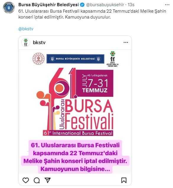 Melike Şahin Bursa konseri neden iptal edildi? Melike Şahin Bursa konseri neden iptal edildi?