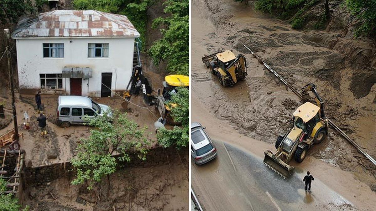 Trabzon'da hem sağanak hem heyelan! Yol kapandı, 'Dereden uzak durun' anonsları yapılıyor