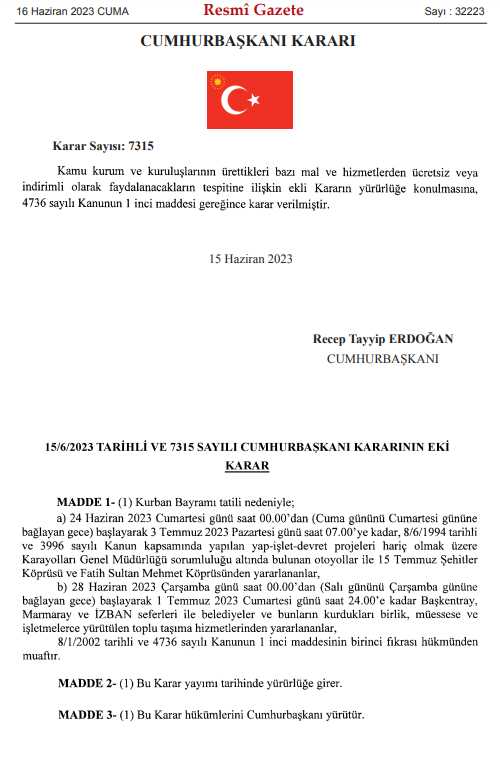 Son Dakika: Köprü ve otoyollar bayram tatili boyunca ücretsiz