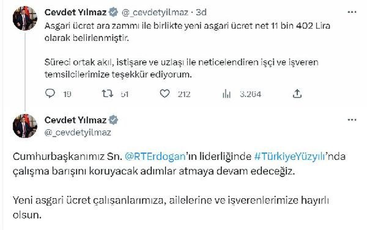 Yeni asgari ücret net 11 bin 402 lira olarak belirlendi