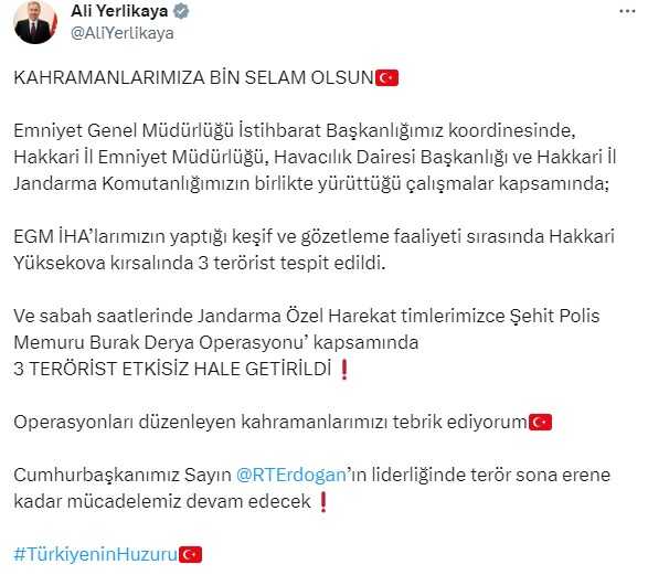 Hakkari'de 3 terörist etkisiz hale getirildi Hakkari'de 3 terörist etkisiz hale getirildi