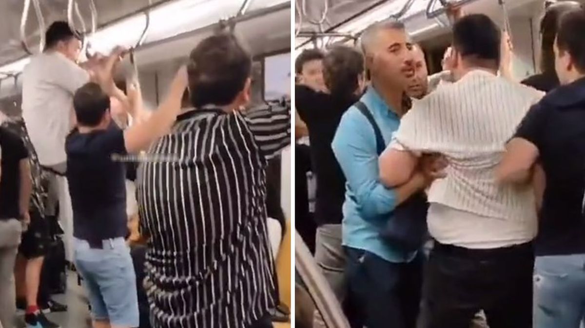 Metroda kavga! Öfkeden deliye dönen adam askılara tutunup tekme attı