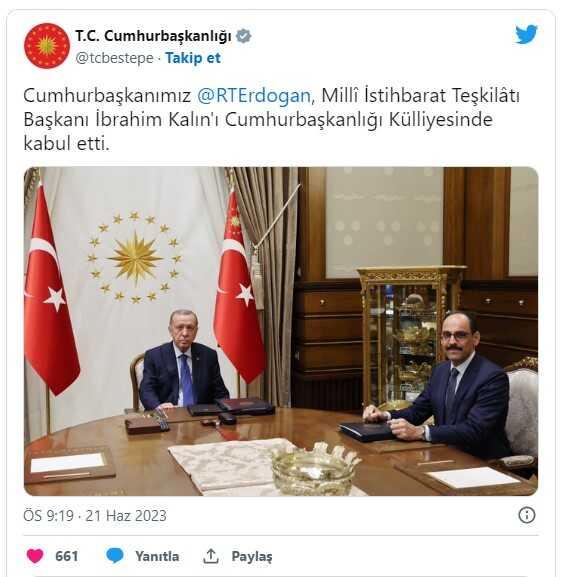 Cumhurbaşkanı Erdoğan, MİT Başkanı İbrahim Kalın'ı kabul etti Cumhurbaşkanı Erdoğan, MİT Başkanı İbrahim Kalın'ı kabul etti