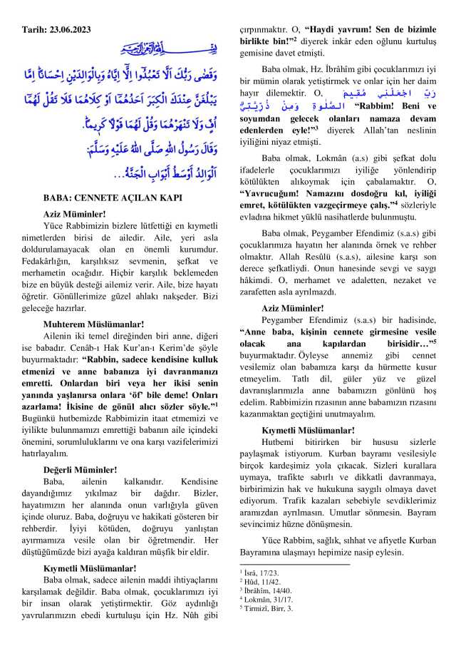 23 Cuma Hutbesi yayınlandı! 23 Cuma Hutbesi tam metni! Diyanet 23 Cuma Hutbesi!