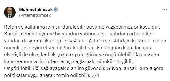 Merkez'in faiz kararı sonrası Mehmet Şimşek'ten ilk değerlendirme