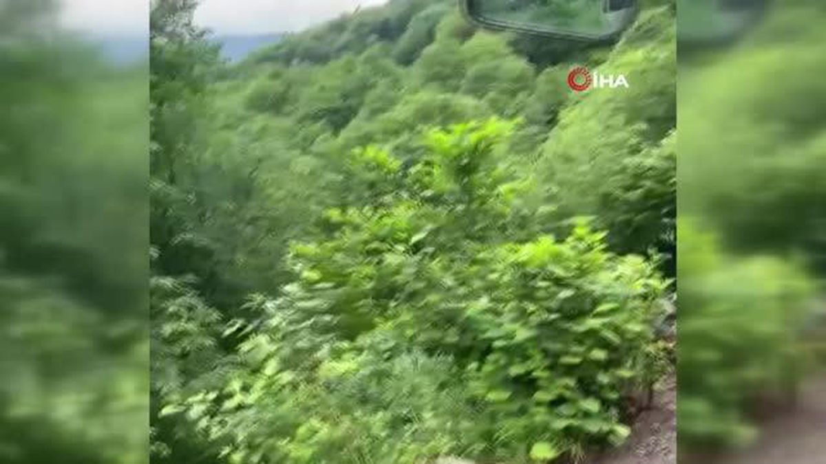 Heyelan nedeniyle yolun çökme anı cep telefonu kamerasına yansıdı