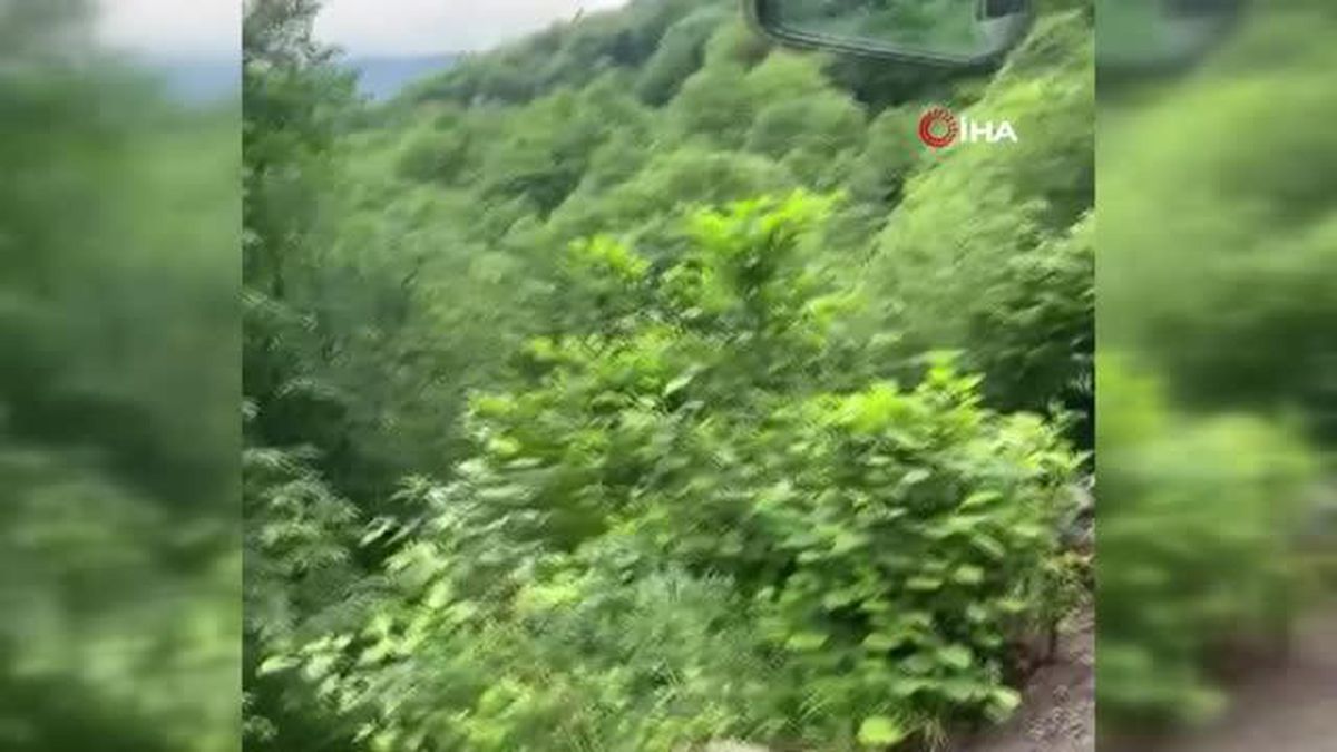 Giresun'da Heyelan Nedeniyle Yolun Çökme Anı Görüntülendi