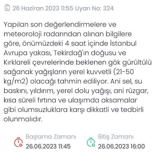 İstanbul'da Kuvvetli Yağış Uyarısı