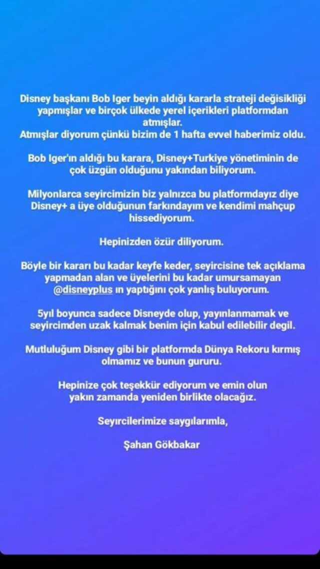 Türk yapımı dizi ve filmleri platformdan kaldıran Disney Plus'a Şahan Gökbakar'dan tepki: Özür dilerim